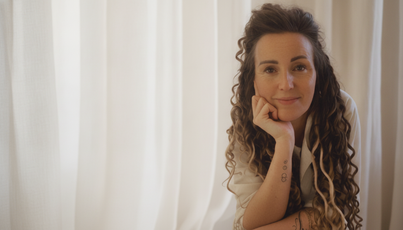 Joelle, editorial portret in warm linnen licht